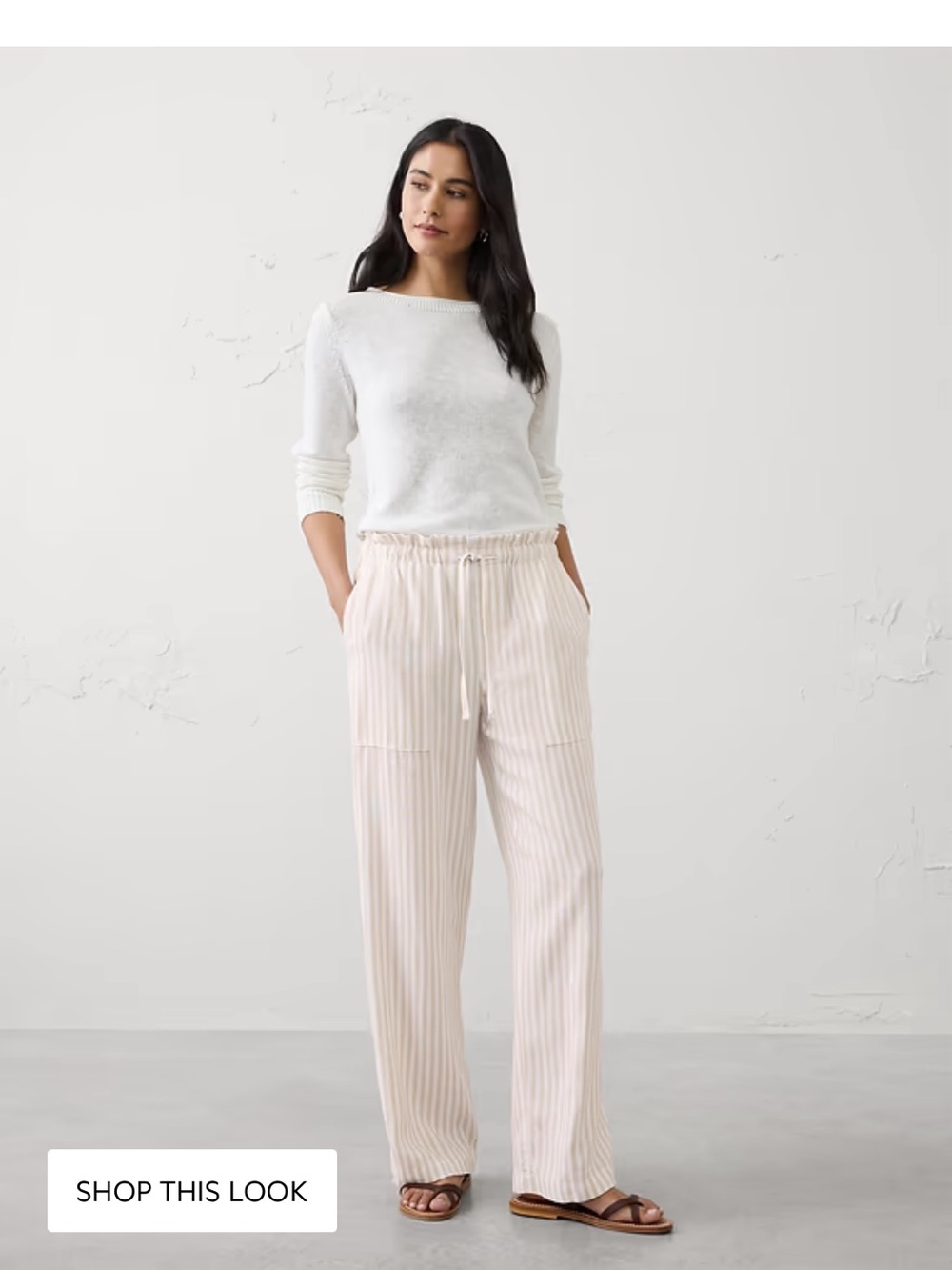 STRAIGHT MID-RISE LINEN-BLEND PULL-ON PANT NWT
